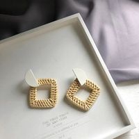 1 Pair Retro Plaid Water Droplets Wood Straw Women's Earrings sku image 9