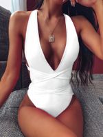 Women's Vacation Solid Color Backless One Piece main image 4