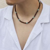 1 Piece Retro Color Block Wood Turquoise Beaded Men's Necklace main image 1