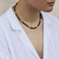 1 Piece Retro Color Block Wood Turquoise Beaded Men's Necklace main image 2