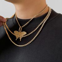 1 Piece Hip-hop Butterfly Alloy Inlay Rhinestones Men's Layered Necklaces main image 4