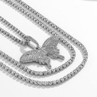 1 Piece Hip-hop Butterfly Alloy Inlay Rhinestones Men's Layered Necklaces main image 3