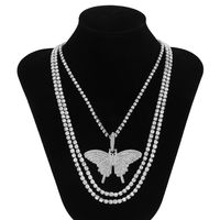 1 Piece Hip-hop Butterfly Alloy Inlay Rhinestones Men's Layered Necklaces sku image 2