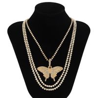 1 Piece Hip-hop Butterfly Alloy Inlay Rhinestones Men's Layered Necklaces sku image 1