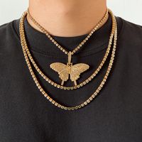 1 Piece Hip-hop Butterfly Alloy Inlay Rhinestones Men's Layered Necklaces main image 6