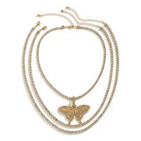 1 Piece Hip-hop Butterfly Alloy Inlay Rhinestones Men's Layered Necklaces main image 2