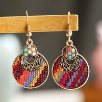 1 Pair Ethnic Style Round Cloth Metal Plating Inlay Artificial Gemstones Women's Drop Earrings main image 5