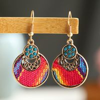 1 Pair Ethnic Style Round Cloth Metal Plating Inlay Artificial Gemstones Women's Drop Earrings sku image 1