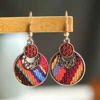 1 Pair Ethnic Style Round Cloth Metal Plating Inlay Artificial Gemstones Women's Drop Earrings sku image 4