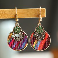 1 Pair Ethnic Style Round Cloth Metal Plating Inlay Artificial Gemstones Women's Drop Earrings sku image 2
