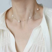 Fashion Round Titanium Steel Pearl Plating Necklace 1 Piece sku image 1