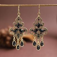 1 Pair Ethnic Style Water Droplets Metal Plating Inlay Artificial Gemstones Women's Drop Earrings main image 1