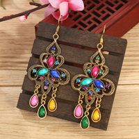 1 Pair Ethnic Style Water Droplets Metal Plating Inlay Artificial Gemstones Women's Drop Earrings main image 4