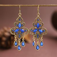 1 Pair Ethnic Style Water Droplets Metal Plating Inlay Artificial Gemstones Women's Drop Earrings main image 3
