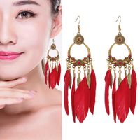 1 Pair Ethnic Style Feather Alloy Plating Women's Drop Earrings main image 3