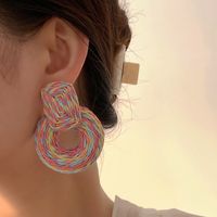 1 Pair Fashion Geometric Raffia Handmade Women's Drop Earrings main image 2
