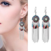 1 Pair Retro Tassel Alloy Plating Inlay Artificial Gemstones Women's Chandelier Earrings main image 2