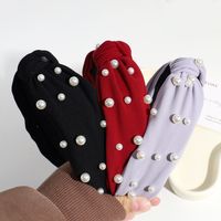 Fashion Solid Color Cloth Knot Artificial Pearls Hair Band main image 5