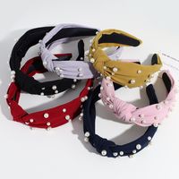 Fashion Solid Color Cloth Knot Artificial Pearls Hair Band main image 6