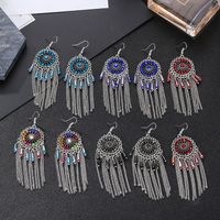 1 Pair Ethnic Style Round Tassel Alloy Plating Inlay Artificial Diamond Women's Drop Earrings main image 1