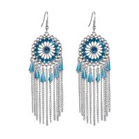 1 Pair Ethnic Style Round Tassel Alloy Plating Inlay Artificial Diamond Women's Drop Earrings main image 4
