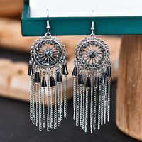 1 Pair Ethnic Style Round Tassel Alloy Plating Inlay Artificial Diamond Women's Drop Earrings main image 2