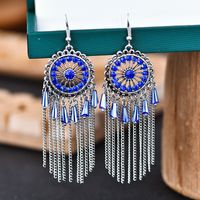 1 Pair Ethnic Style Round Tassel Alloy Plating Inlay Artificial Diamond Women's Drop Earrings main image 5