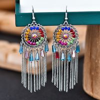 1 Pair Ethnic Style Round Tassel Alloy Plating Inlay Artificial Diamond Women's Drop Earrings sku image 18