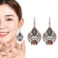1 Pair Ethnic Style Round Metal Plating Inlay Artificial Diamond Women's Drop Earrings main image 3