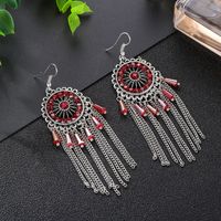 1 Pair Ethnic Style Round Tassel Alloy Plating Inlay Artificial Diamond Women's Drop Earrings main image 3