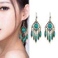 1 Pair Ethnic Style Rhombus Metal Plating Inlay Artificial Diamond Women's Drop Earrings main image 2
