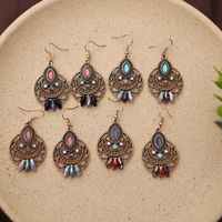 1 Pair Ethnic Style Round Metal Plating Inlay Artificial Diamond Women's Drop Earrings main image 1