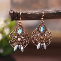 1 Pair Ethnic Style Round Metal Plating Inlay Artificial Diamond Women's Drop Earrings main image 2
