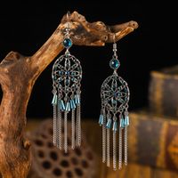 1 Pair Chinoiserie Tassel Flower Alloy Plating Inlay Artificial Diamond Women's Drop Earrings sku image 4