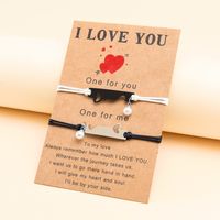 Fashion Heart Shape Stainless Steel Knitting Hollow Out Inlay Pearl Couple Bracelets main image 6