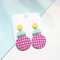 1 Pair Fashion Round Plaid Polka Dots Soft Clay Patchwork Women's Drop Earrings sku image 5
