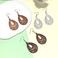 1 Pair Fashion Water Droplets Wood Carving Women's Drop Earrings main image 5