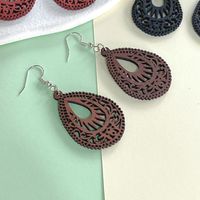 1 Pair Fashion Water Droplets Wood Carving Women's Drop Earrings main image 2