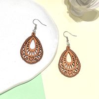 1 Pair Fashion Water Droplets Wood Carving Women's Drop Earrings sku image 5
