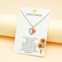 Fashion Sunflower Heart Shape Stainless Steel Polishing Enamel Hollow Out Pendant Necklace 1 Piece main image 1