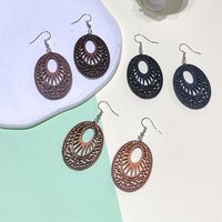 1 Pair Fashion Oval Wood Carving Women's Drop Earrings main image 3