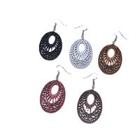 1 Pair Fashion Oval Wood Carving Women's Drop Earrings main image 4