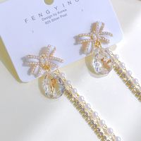 1 Paar Glam Bogenknoten Metall Überzug Künstliche Perlen Strasssteine Frau Tropfenohrringe sku image 2