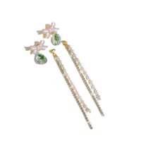 1 Paar Glam Bogenknoten Metall Überzug Künstliche Perlen Strasssteine Frau Tropfenohrringe main image 4