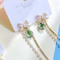 1 Paar Glam Bogenknoten Metall Überzug Künstliche Perlen Strasssteine Frau Tropfenohrringe main image 2