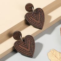 1 Pair Retro Heart Shape Wood Handmade Women's Drop Earrings sku image 1