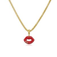 Fashion Lips Copper Enamel Plating Inlay Rhinestones Pendant Necklace 1 Piece main image 4