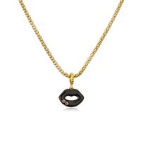 Fashion Lips Copper Enamel Plating Inlay Rhinestones Pendant Necklace 1 Piece sku image 4