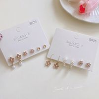 3 Pairs Sweet Flower Bow Knot Alloy Plating Artificial Pearls Women's Earrings main image 1
