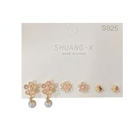3 Paare Süss Blume Bogenknoten Legierung Überzug Künstliche Perlen Frau Ohrringe main image 5